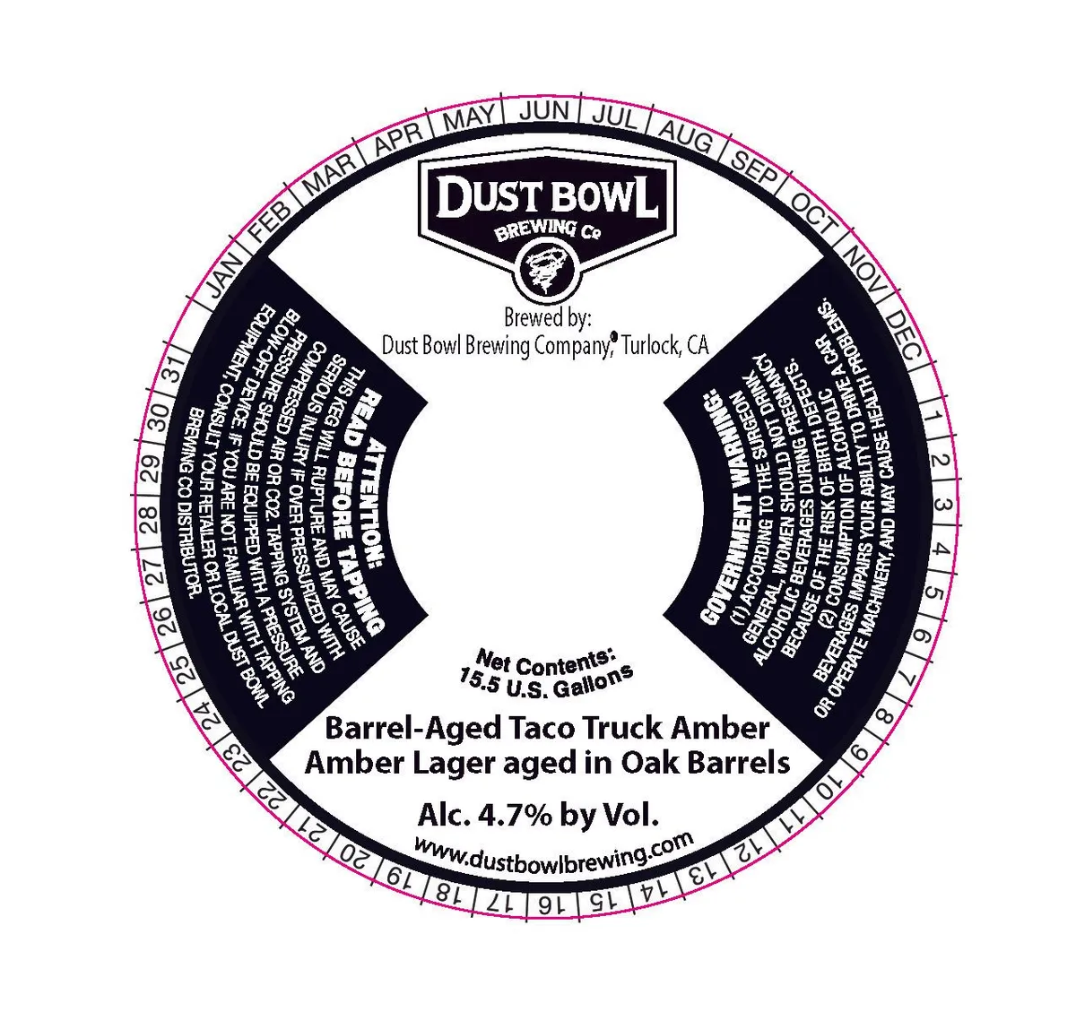 Barrel-Aged Taco Truck Amber label art — DUST BOWL BREWING CO.