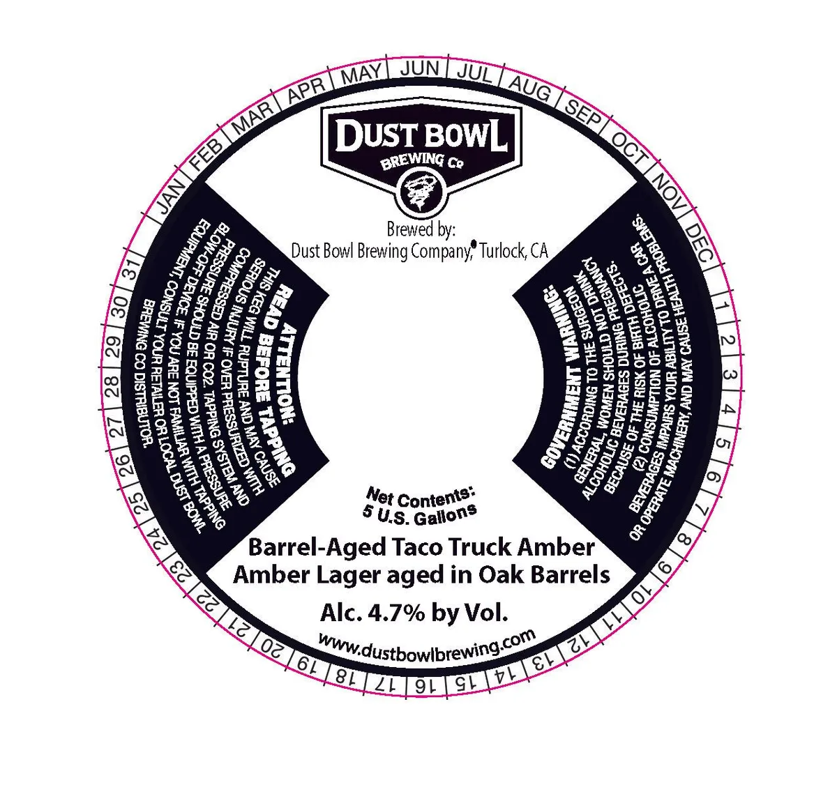 Barrel-Aged Taco Truck Amber label art — DUST BOWL BREWING CO.