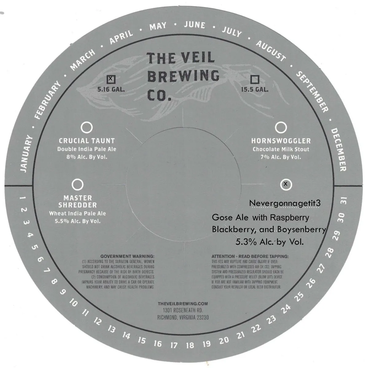 Nevergonnagetit3 label art — THE VEIL BREWING CO.