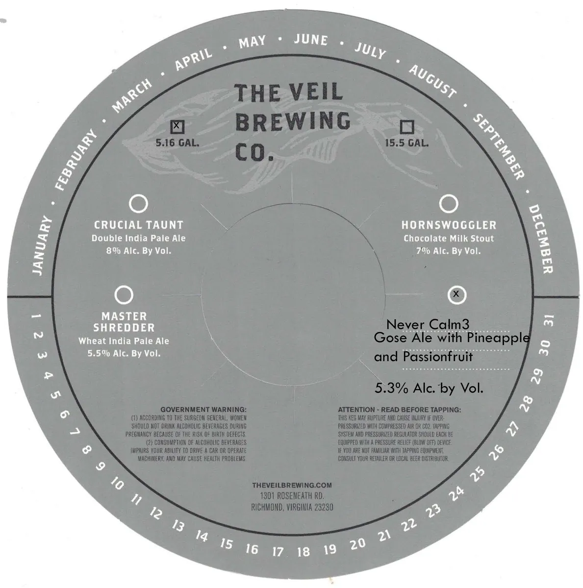 Never Calm3 label art — THE VEIL BREWING CO.