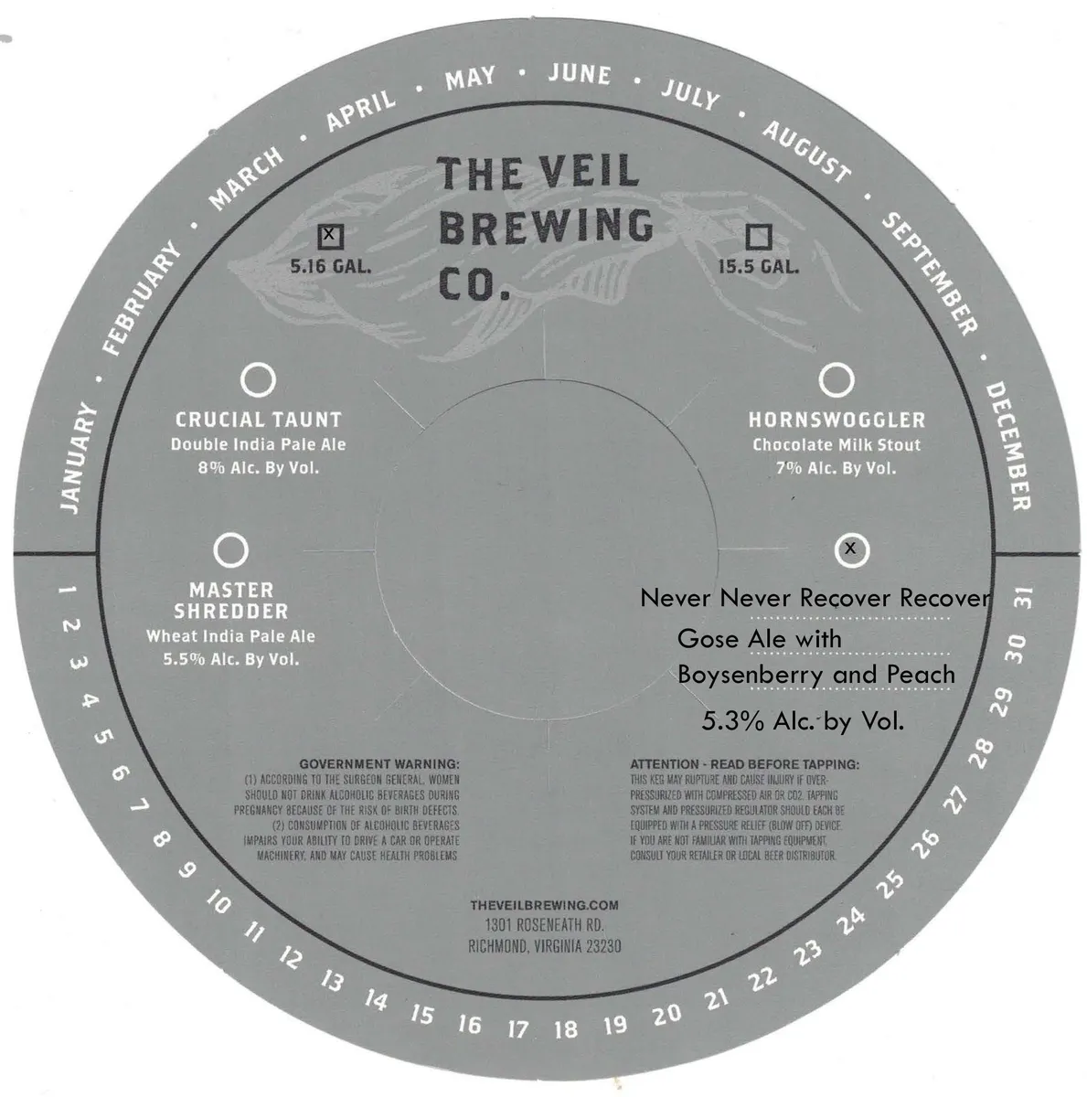 Never Never Recover Recover label art — THE VEIL BREWING CO.