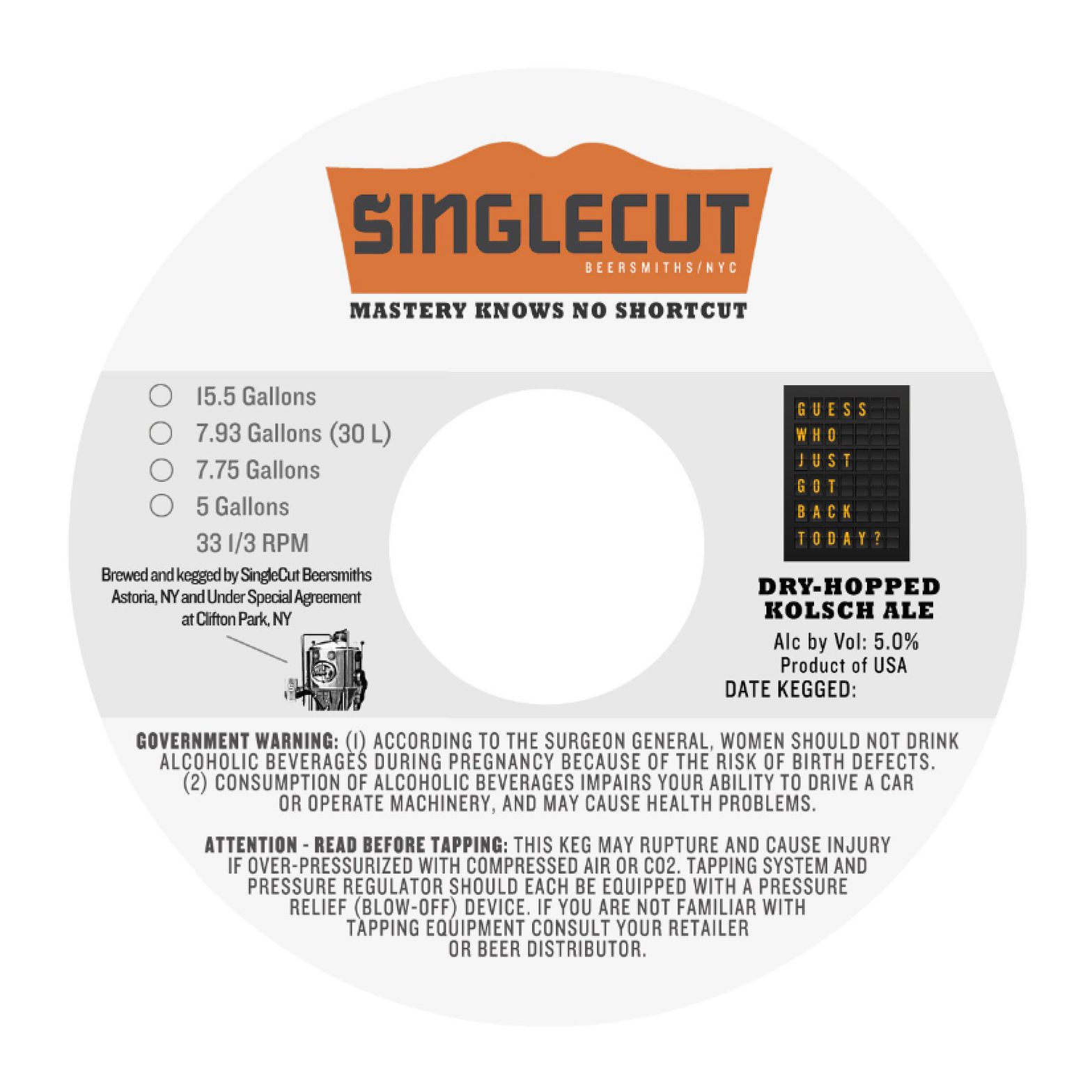 Guess Who Just Got Back Today? Dry-Hopped Kolsch — full label as filed with TTB