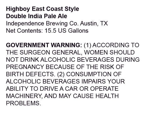 Highboy East Coast Style — full label as filed with TTB