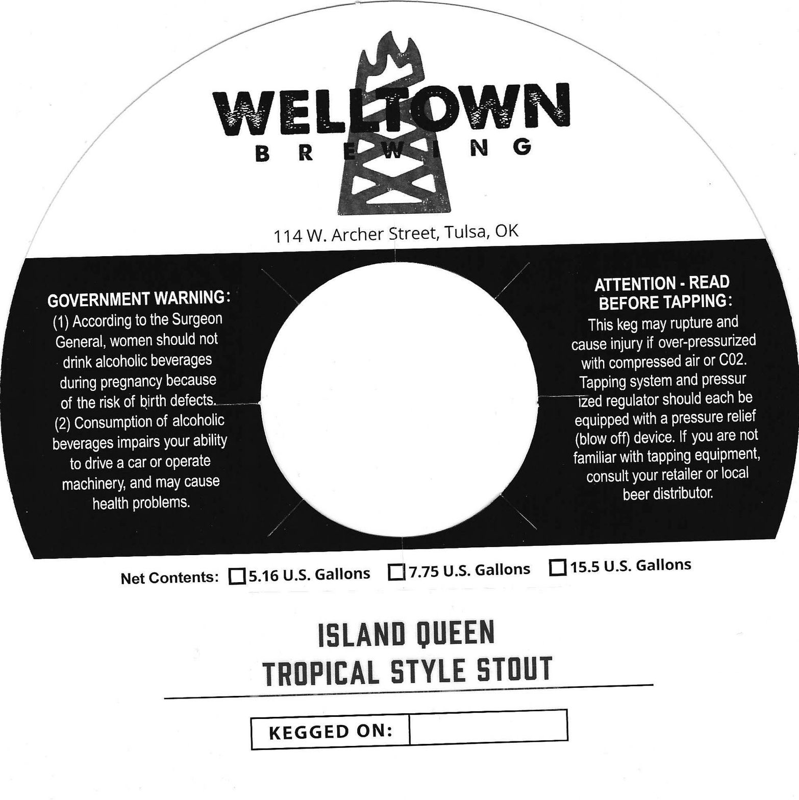 Island Queen Tropical Style Stout — full label as filed with TTB