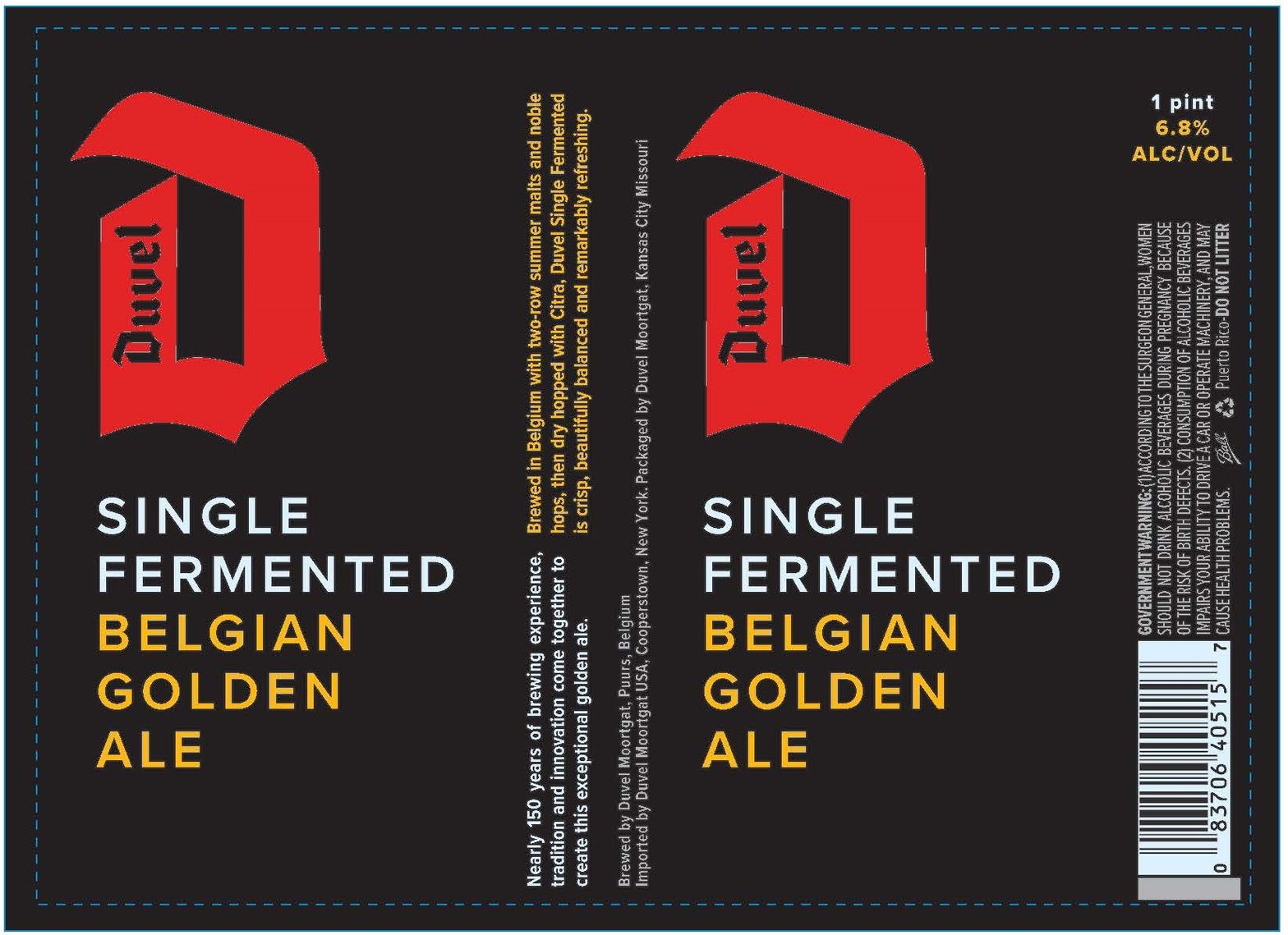 Duvel Single — full label as filed with TTB