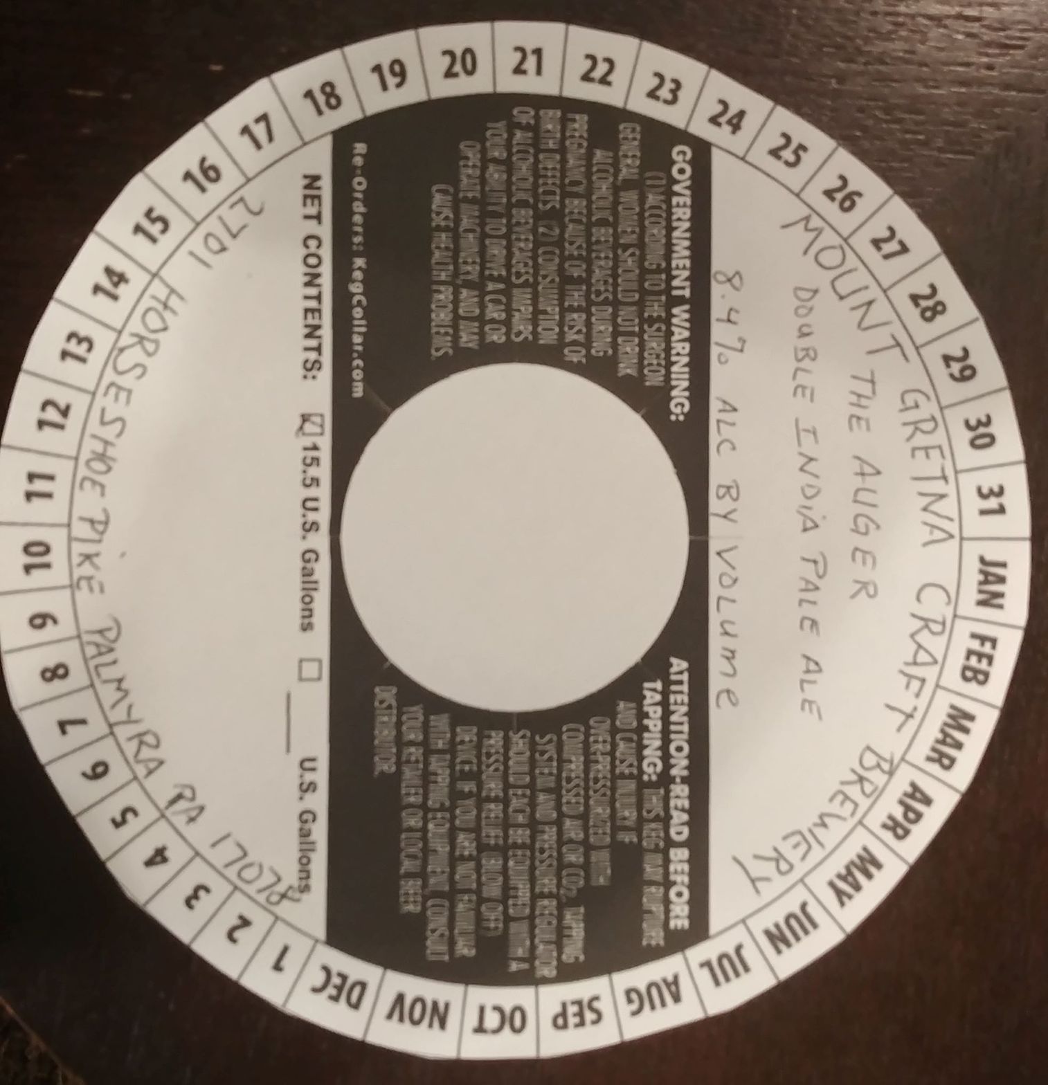 The Auger Double India Pale Ale — full label as filed with TTB