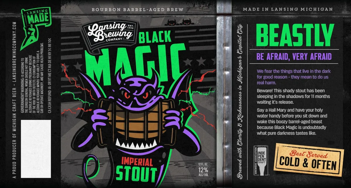 Black Magic Imperial Stout label art — LANSING BREWING COMPANY