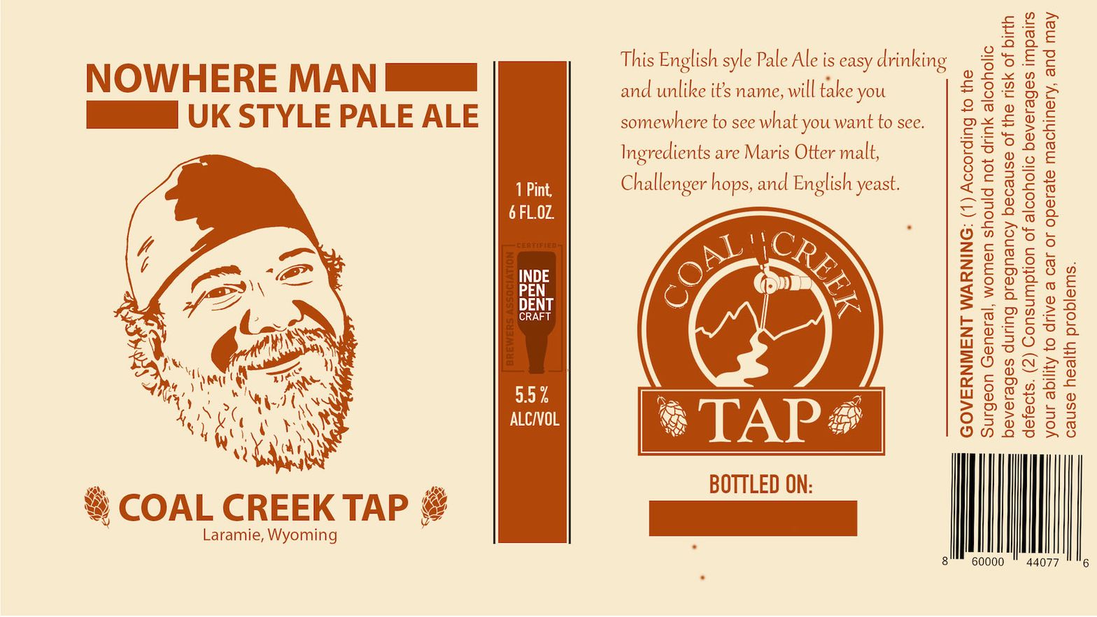 Nowhere Man UK Style Pale Ale — full label as filed with TTB