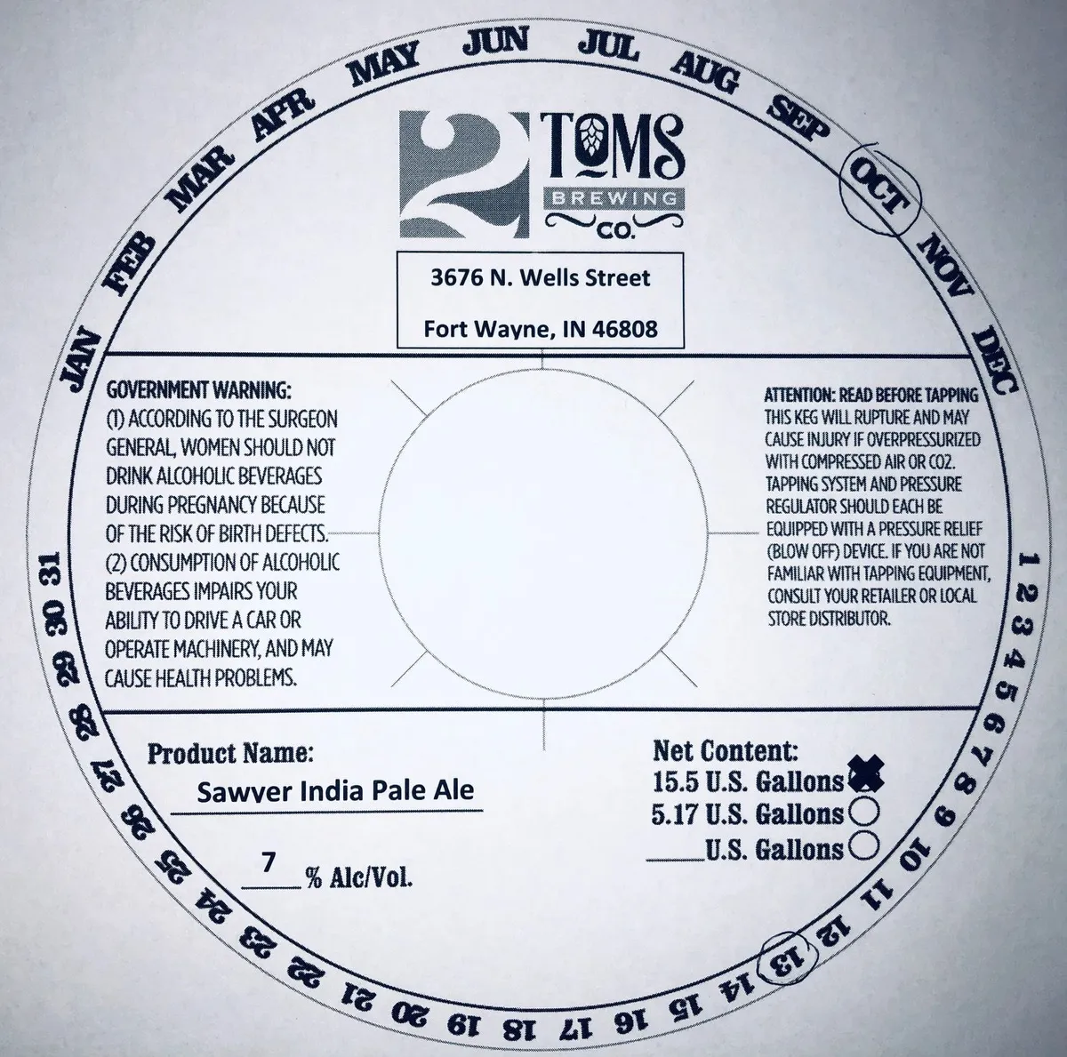Sawver India Pale Ale label art — 2TOMS BREWING CO.
SAWYER IPA
