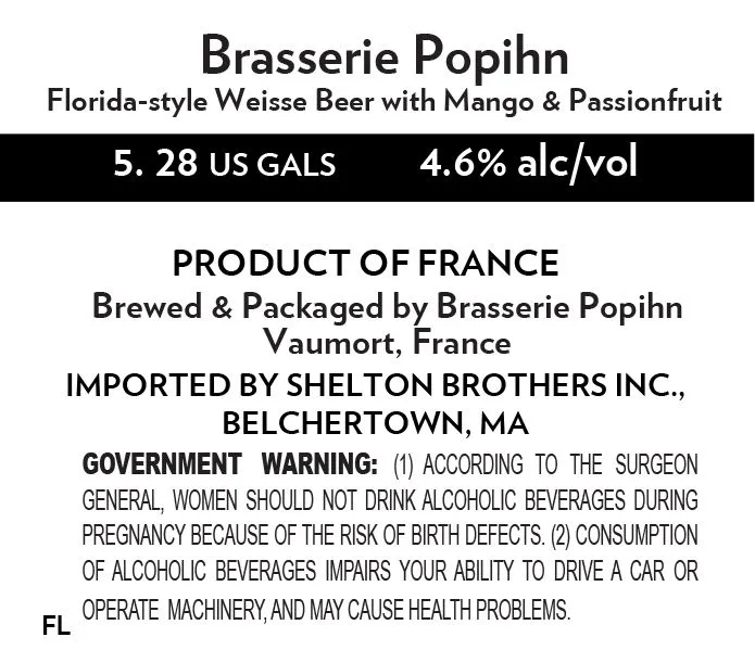 Brasserie Popihn Florida-style Weisse Beer with Mango & Passionfruit label