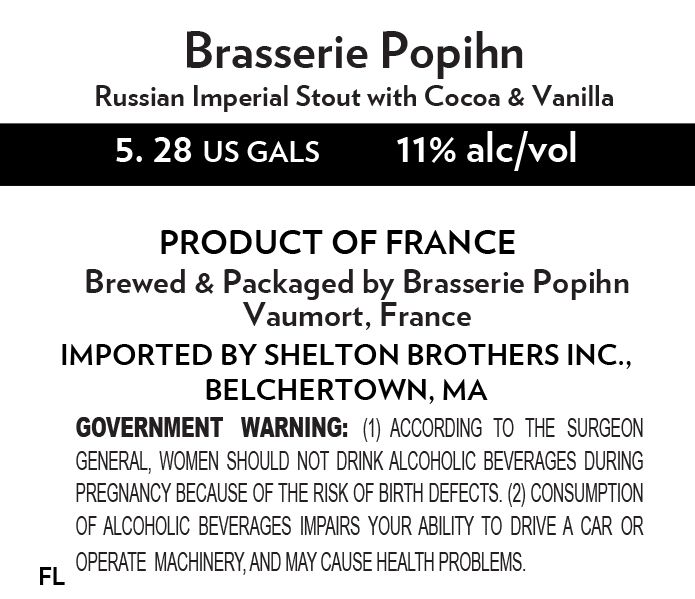 Brasserie Popihn Russian Imperial Stout with Cocoa & Vanilla — full label as filed with TTB