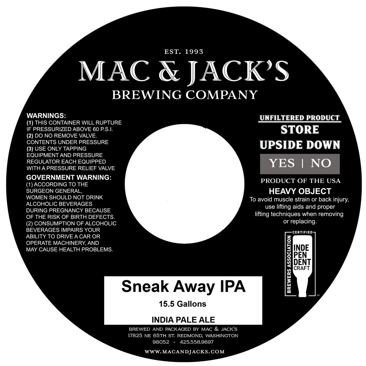 Sneak Away IPA label art — MAC & JACK'S BREWING COMPANY