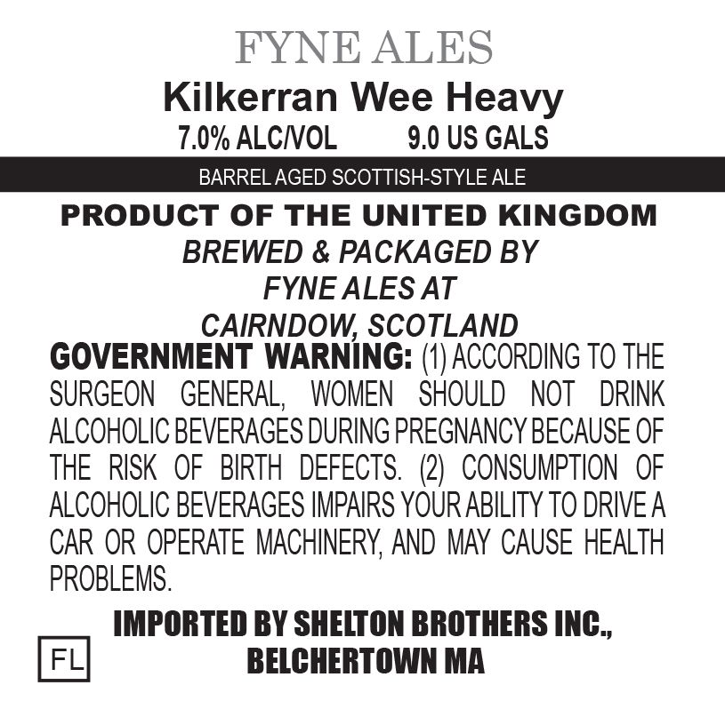 Kilkerran Wee Heavy — full label as filed with TTB