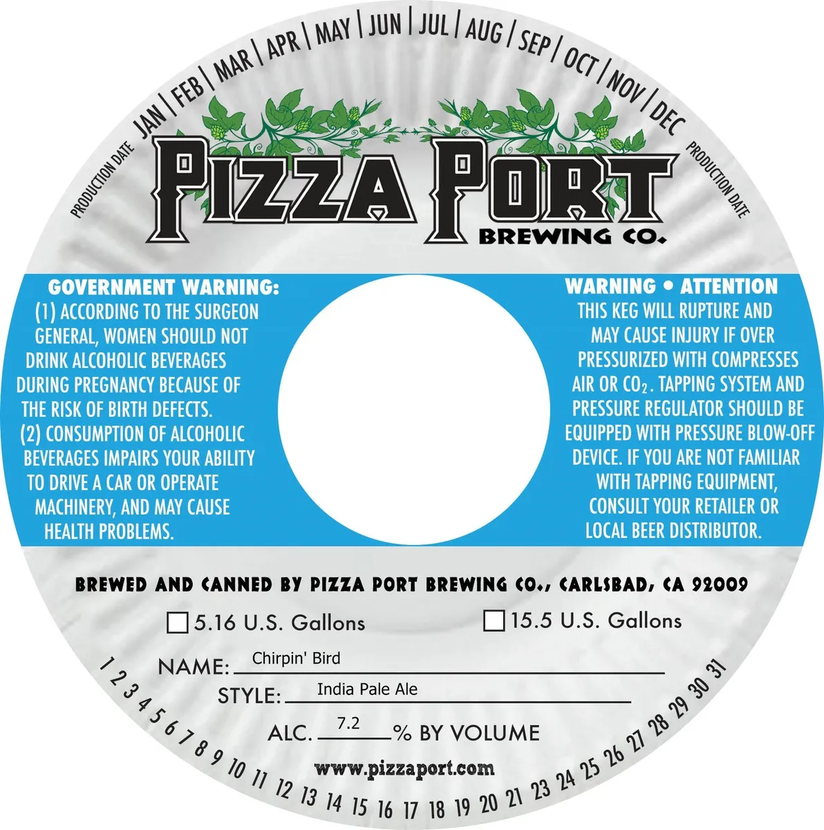 Chirpin' Bird label art — PIZZA PORT BREWING CO.