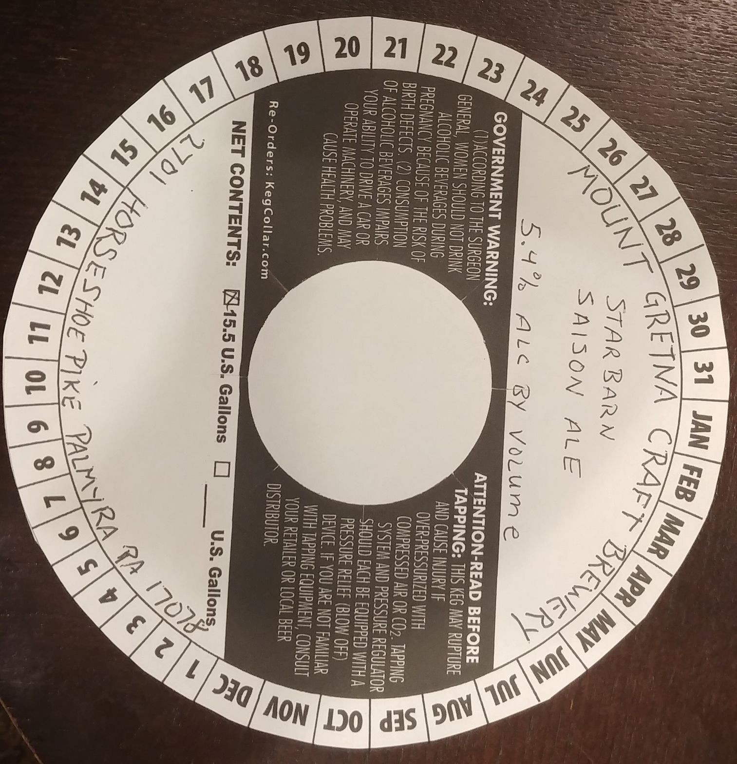Star Barn Saison Ale — full label as filed with TTB