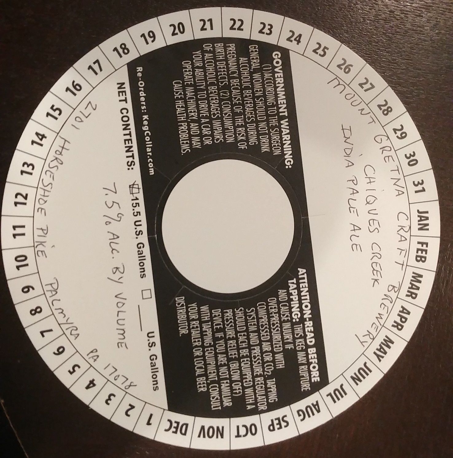 Chiques Creek India Pale Ale — full label as filed with TTB