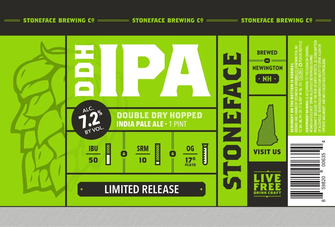 Double Dry Hopped label art — STONEFACE DDH IPA