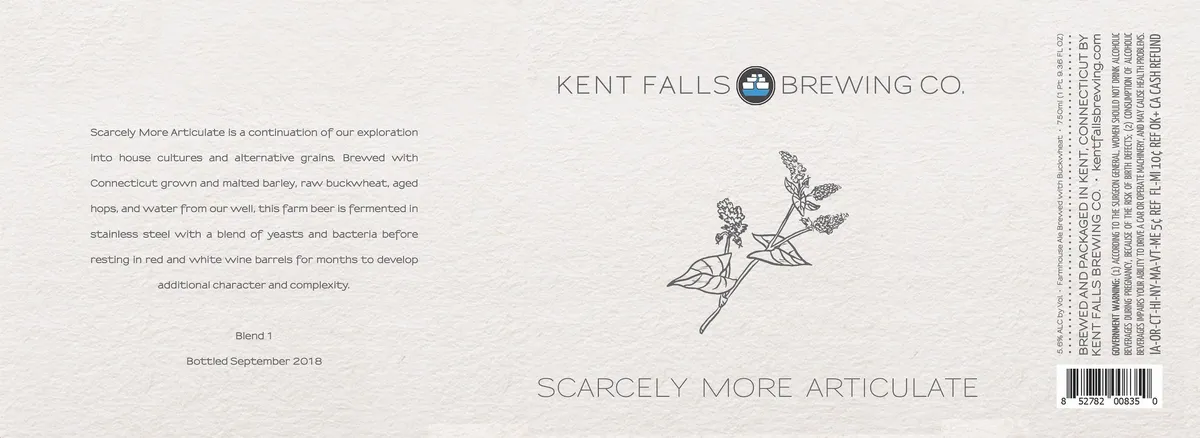 Scarcely More Articulate label art — KENT FALLS BREWING CO.