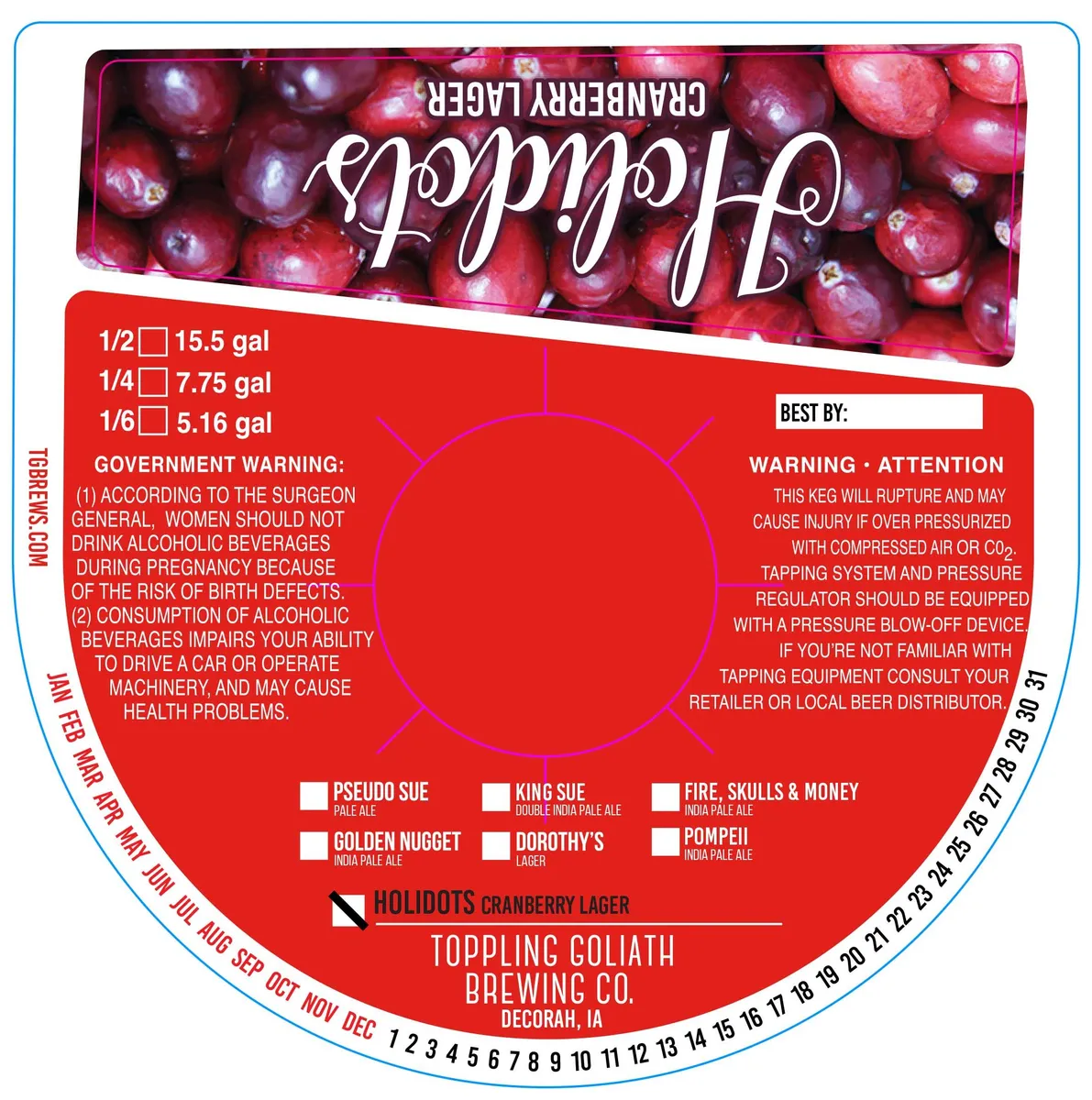 Holidots Cranberry Lager label art — TOPPLING GOLIATH BREWING CO.