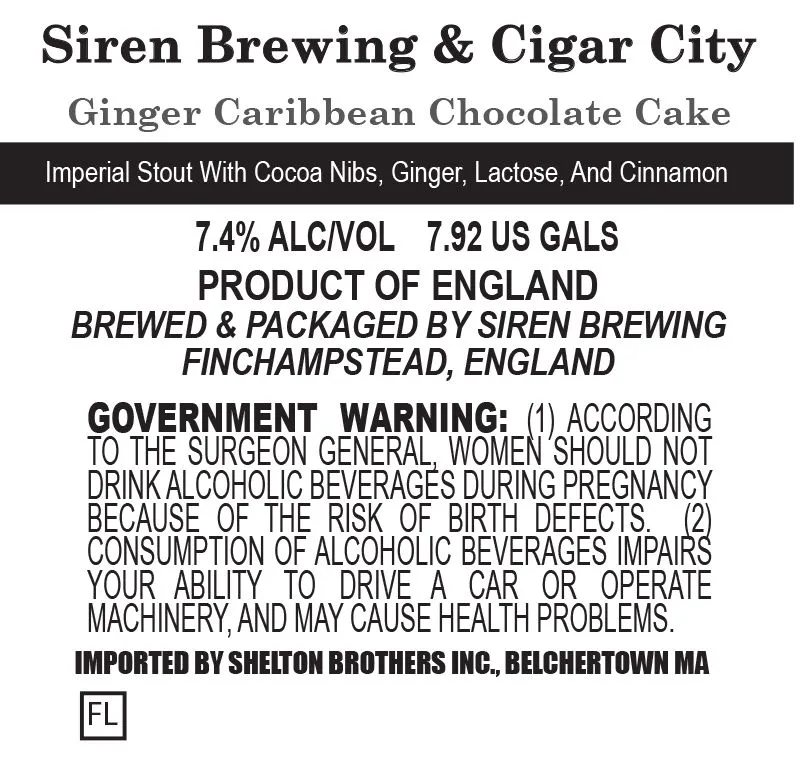 Ginger Caribbean Chocolate Cake label