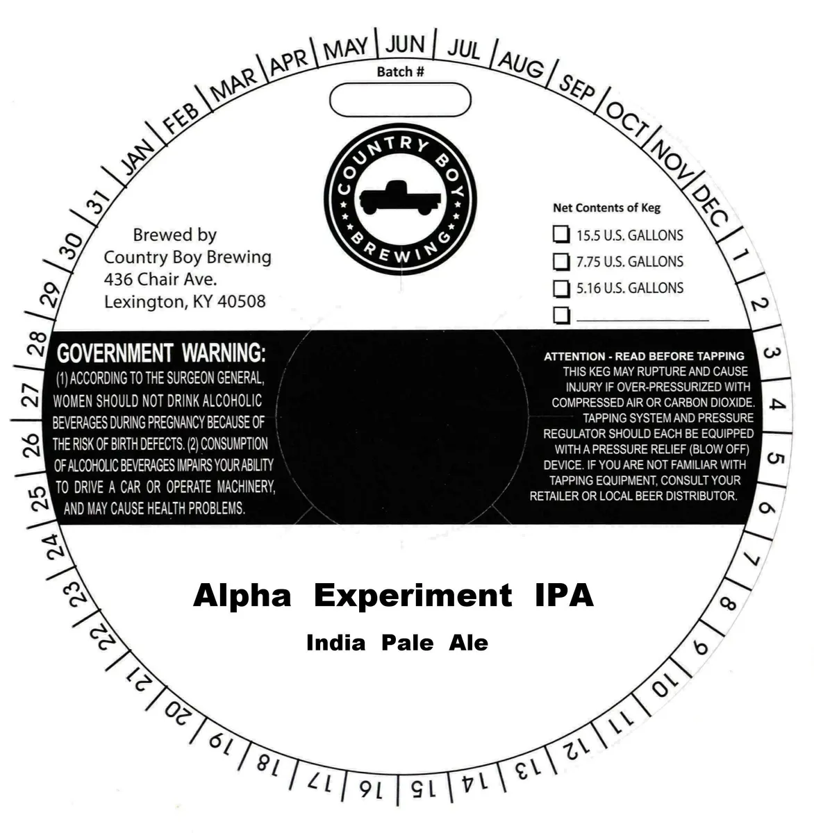 Alpha Experiment IPA label art — COUNTRY BOY BREWING