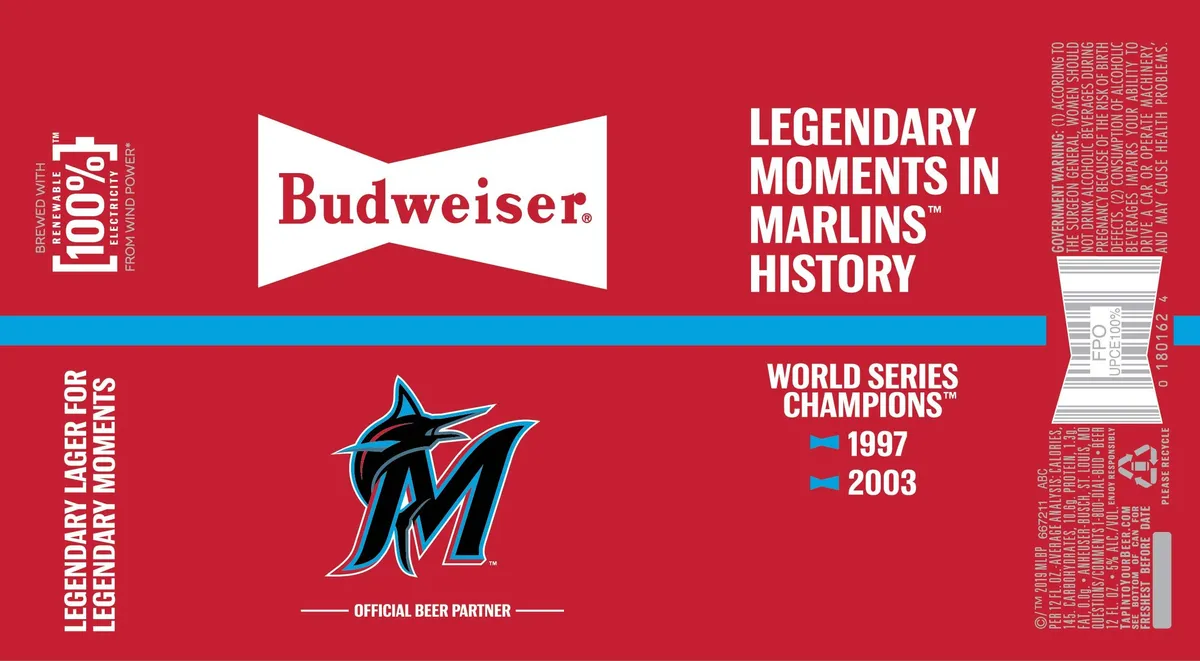 Budweiser Legendary Moments in Marlins History label