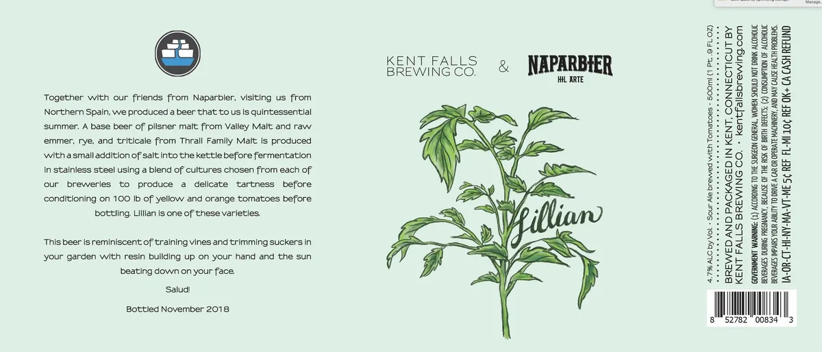 Lillian label art — KENT FALLS BREWING CO.