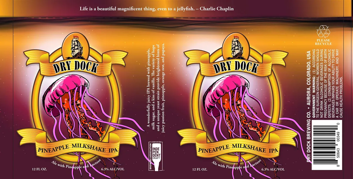Pineapple Milkshake IPA label art — DRY DOCK BREWING