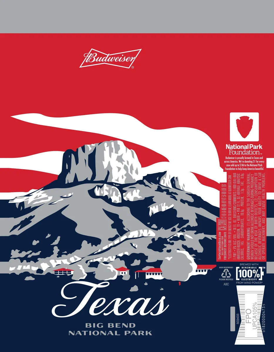 Budweiser Texas Big Bend National Park label art — BUDWEISER