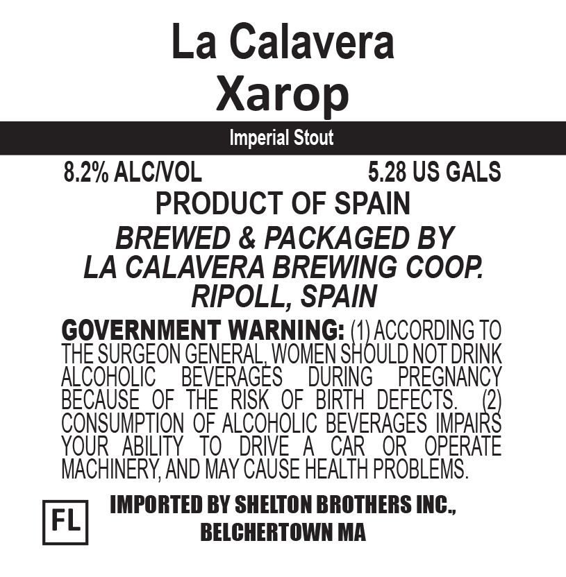 La Calavera Xarop — full label as filed with TTB
