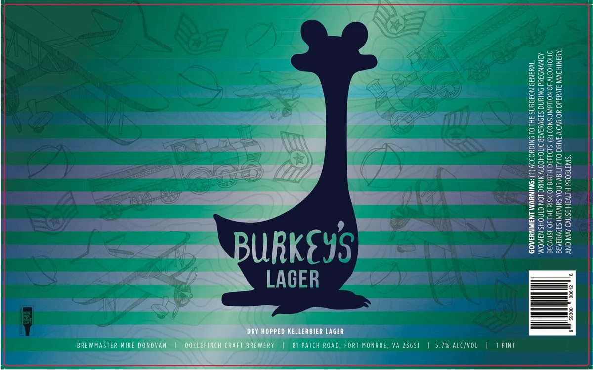 Burkey's Lager label art — OOZLEFINCH CRAFT BREWERY