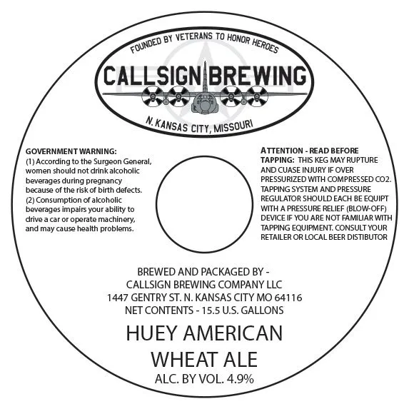 Huey American Wheat Ale label art — CALLSIGN BREWING COMPANY LLC