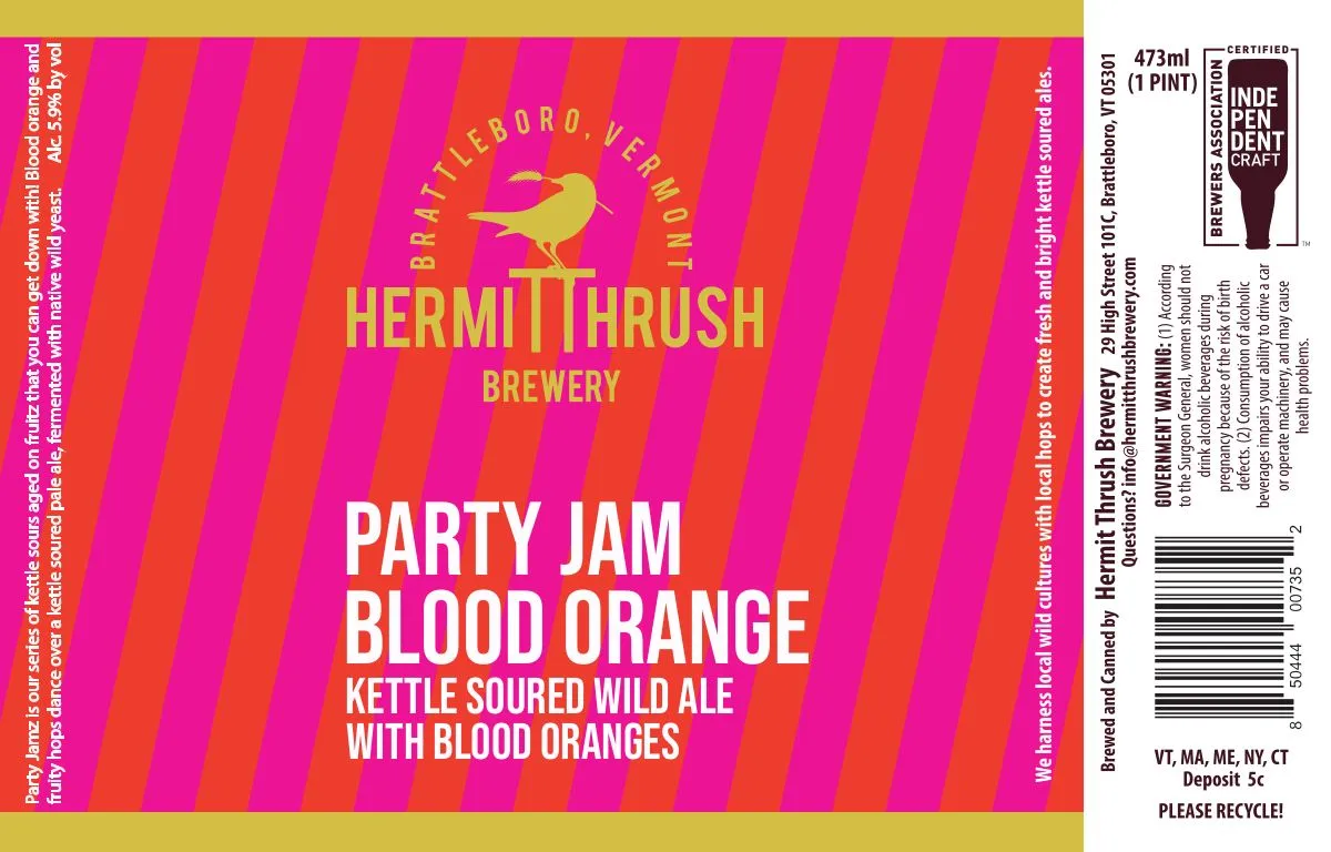Party Jam Blood Orange label art — HERMIT THRUSH BREWERY
