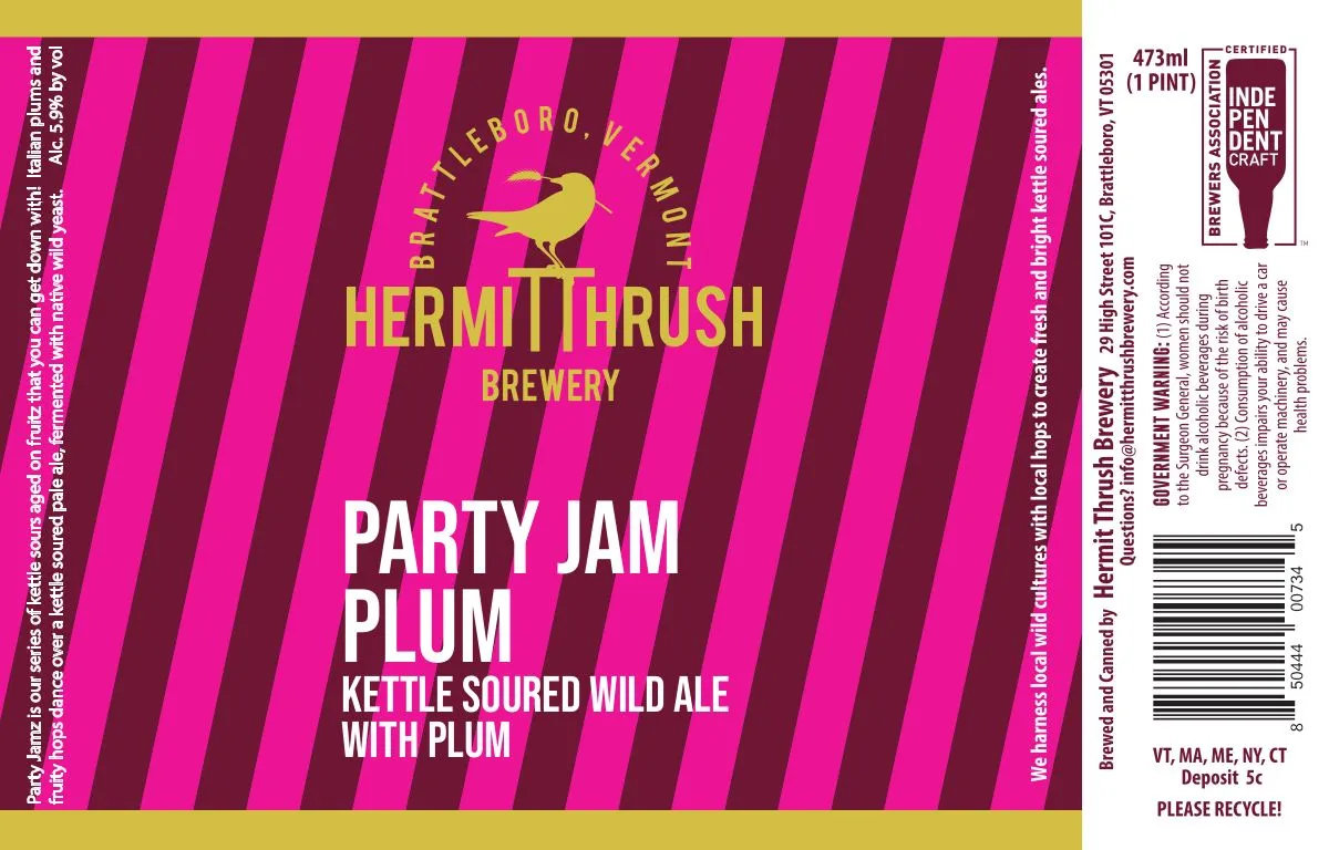 Party Jam Plum label art — HERMIT THRUSH BREWERY