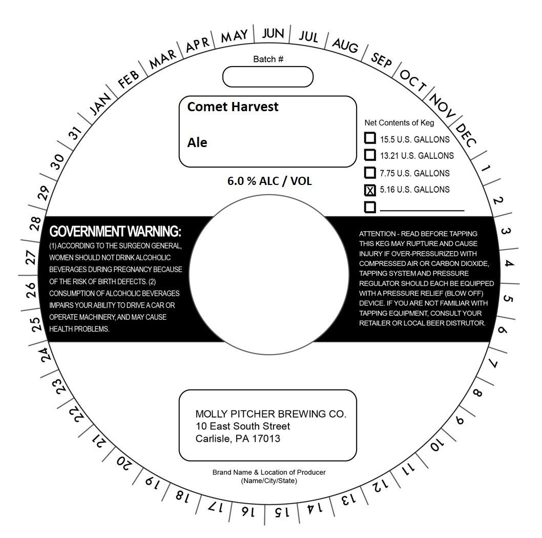 Comet Harvest — full label as filed with TTB