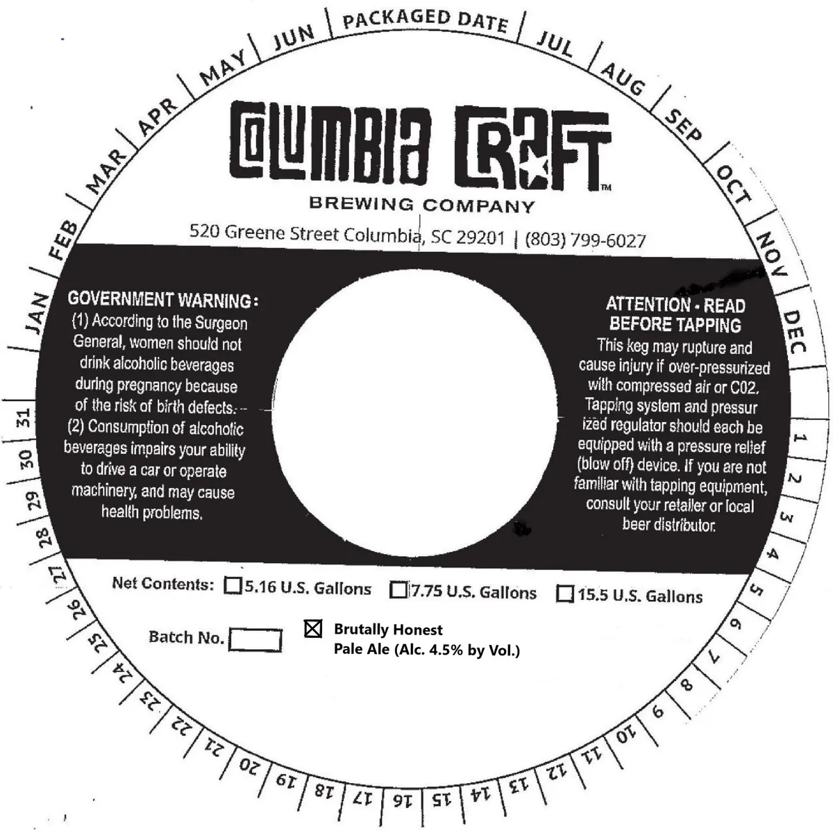 Brutally Honest Pale Ale label art — COLUMBIA CRAFT