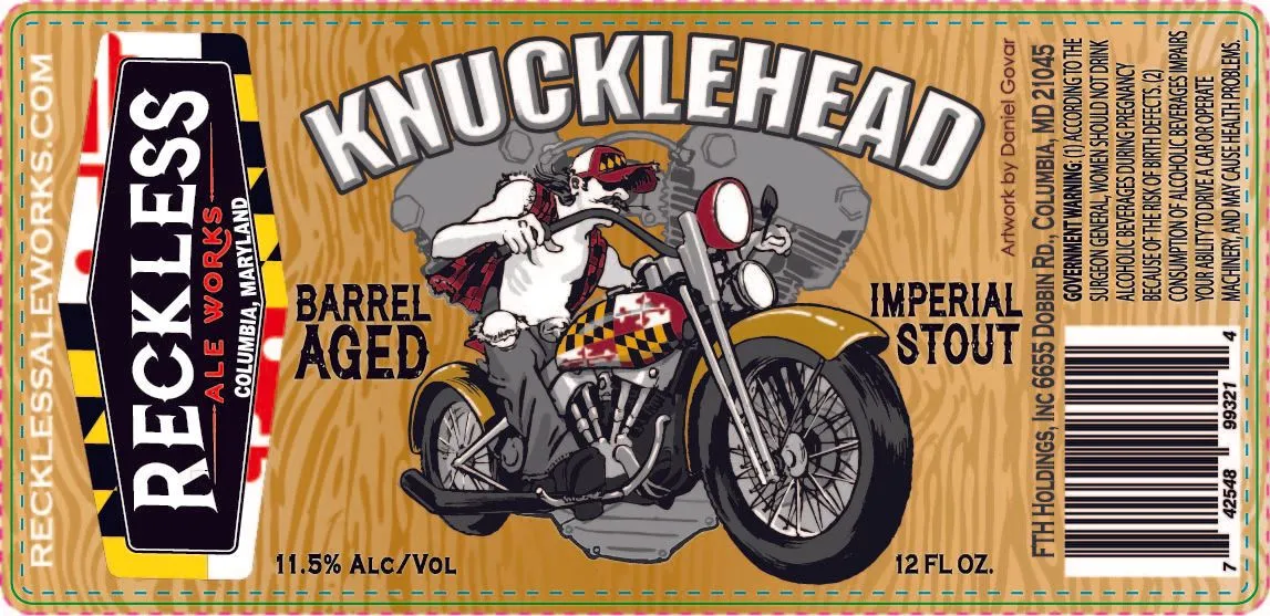 Knucklehead Barrel Aged label art — RECKLESS ALE WORKS