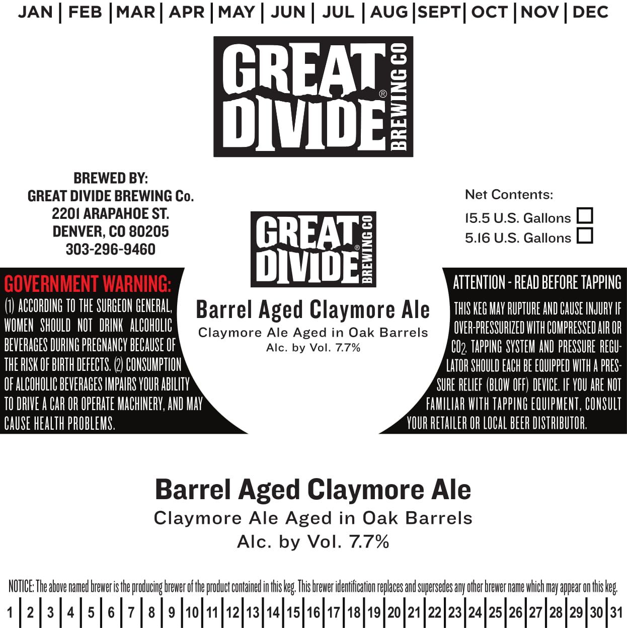 Barrel Aged Claymore Ale — full label as filed with TTB
