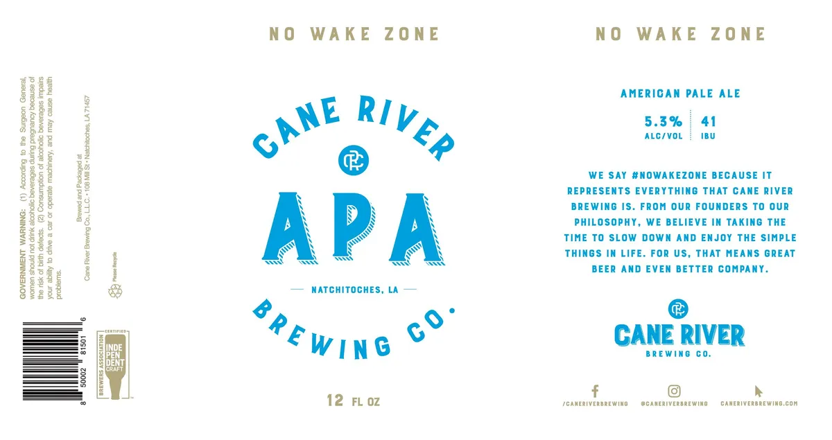 No Wake Zone APA label art — CANE RIVER BREWING CO.