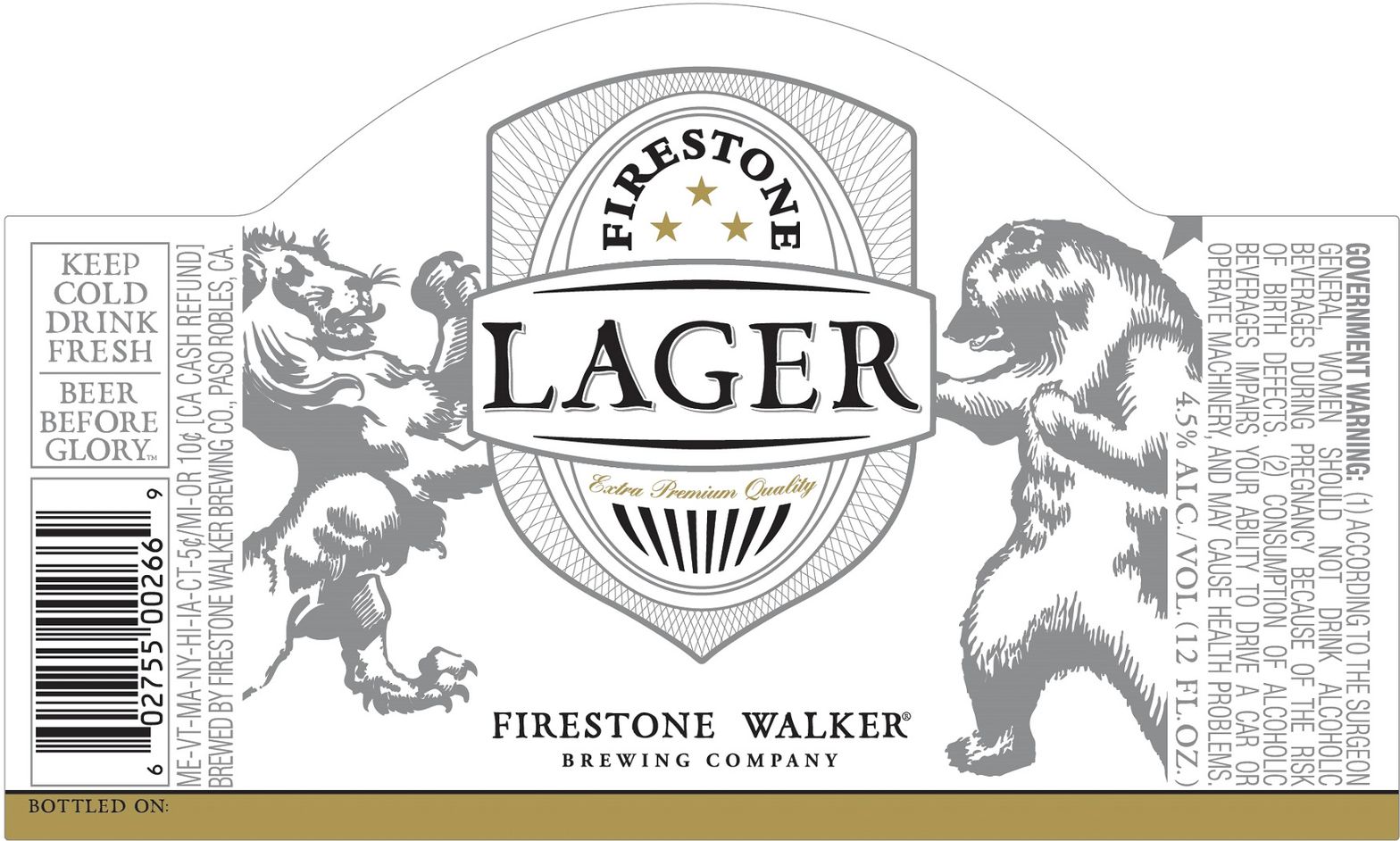 Firestone Lager — full label as filed with TTB
