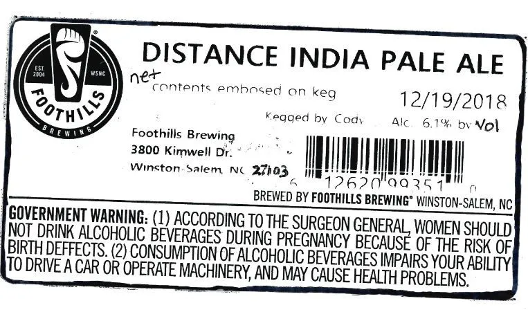 Distance India Pale Ale label