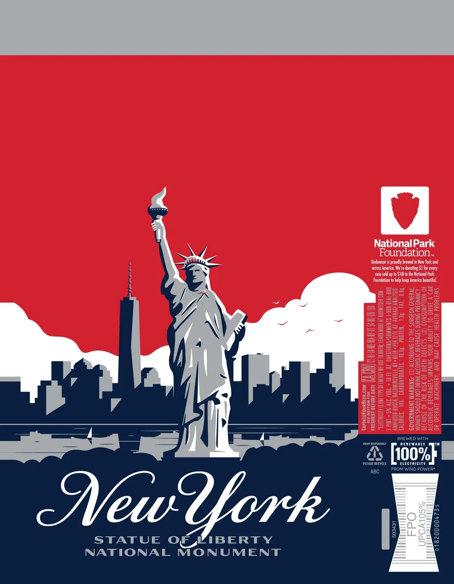 New York Statue of Liberty National Monument label art — BUDWEISER