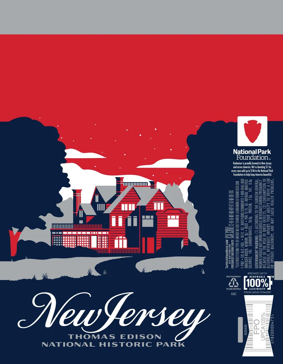 Budweiser New Jersey Thomas Edison National Historic Park label art — BUDWEISER
