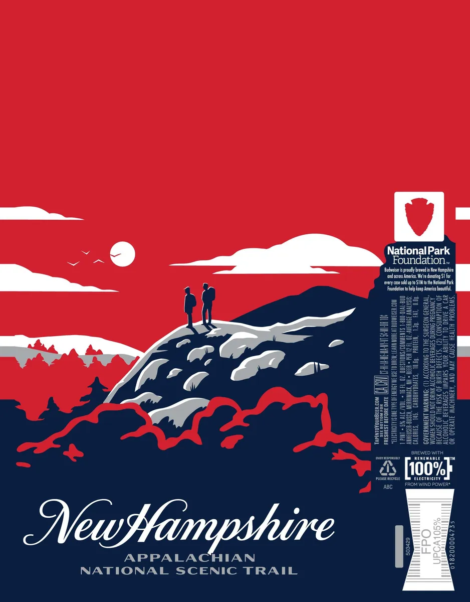 New Hampshire Appalachian National Scenic Trail label art — BUDWEISER