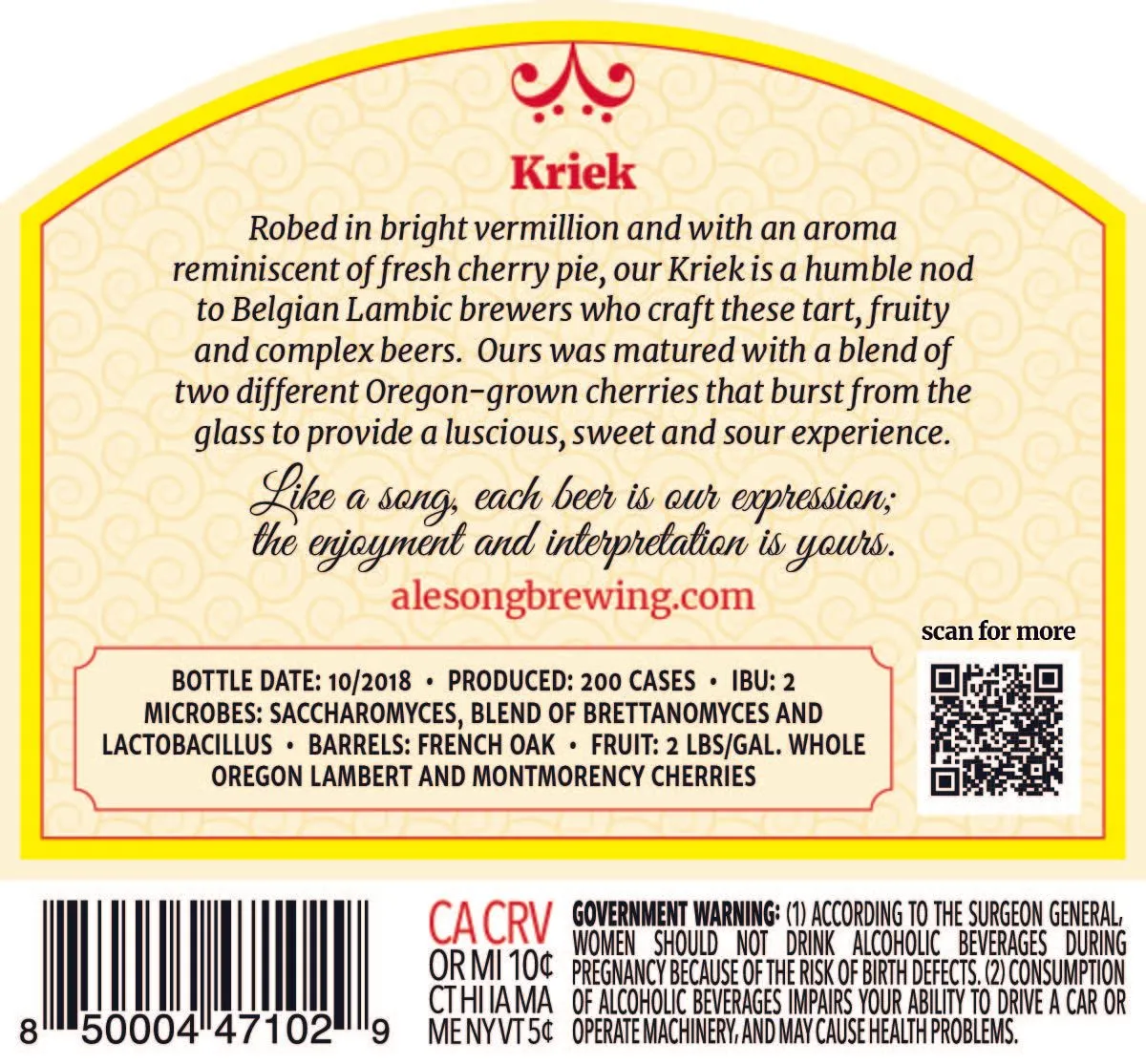 Kriek label art — ALESONG BREWING AND BLENDING