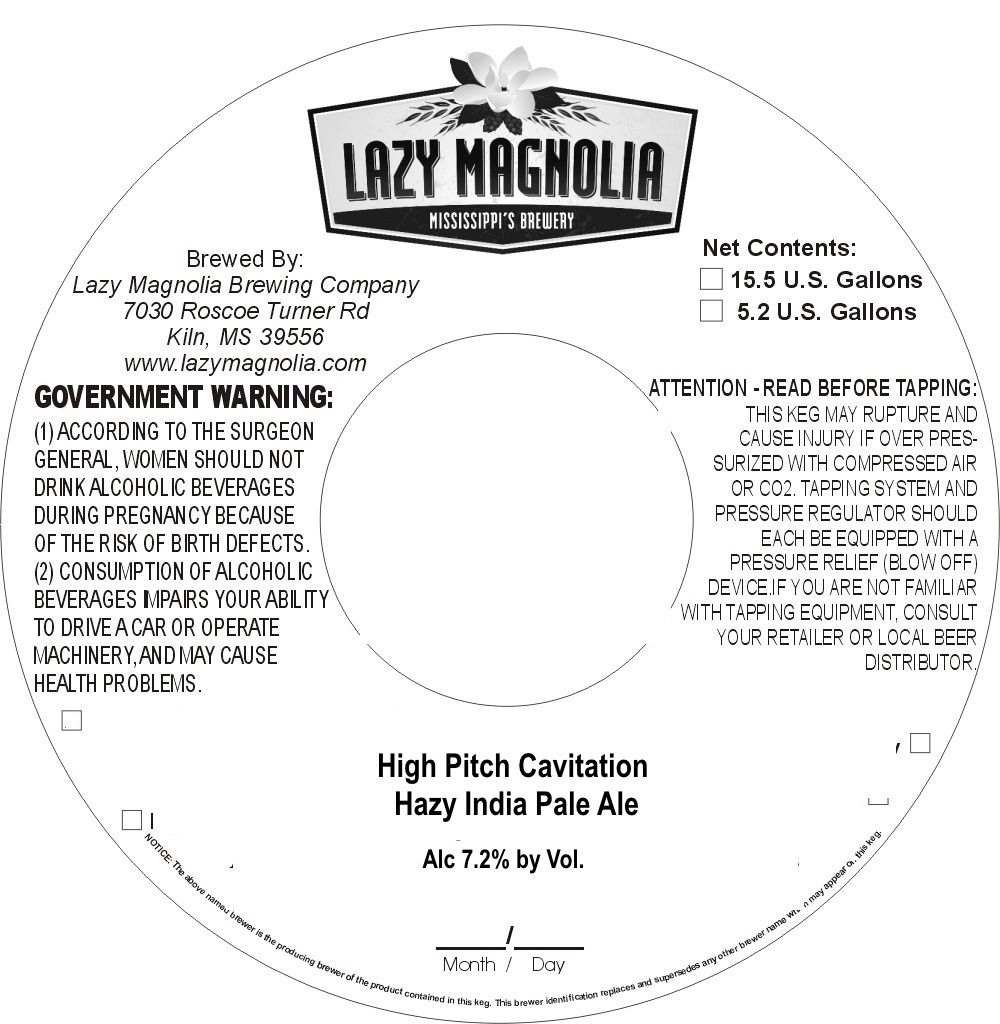 High Pitch Cavitation — full label as filed with TTB