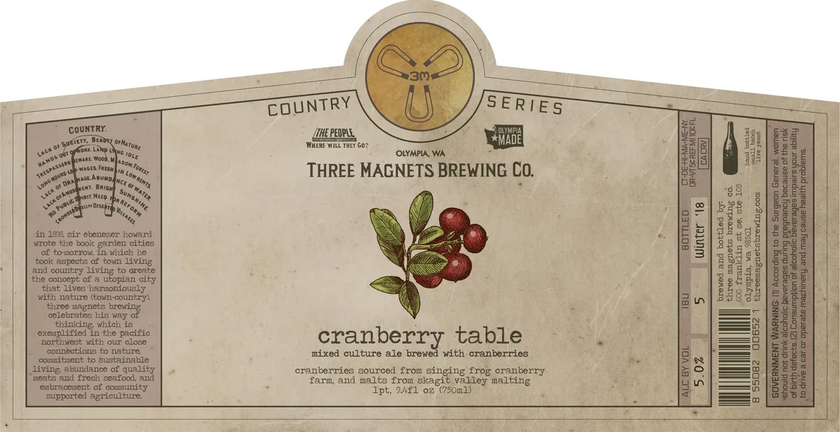Cranberry Table label art — THREE MAGNETS BREWING CO.