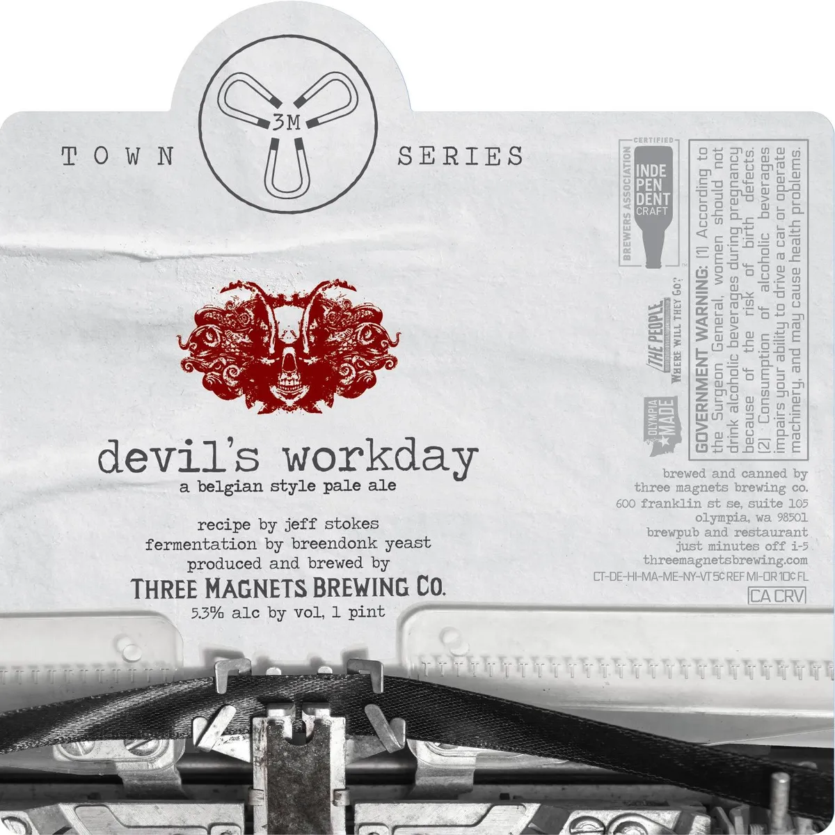 Devil's Workday label art — THREE MAGNETS BREWING CO.