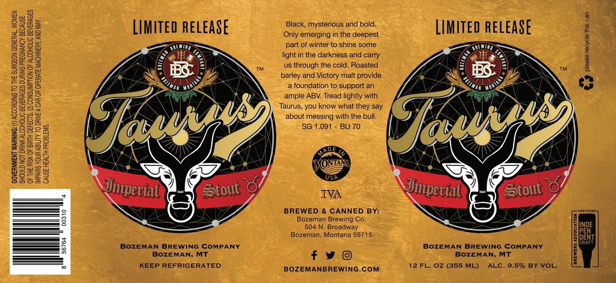 Taurus Imperial Stout label art — TAURUS IMPERIAL STOUT