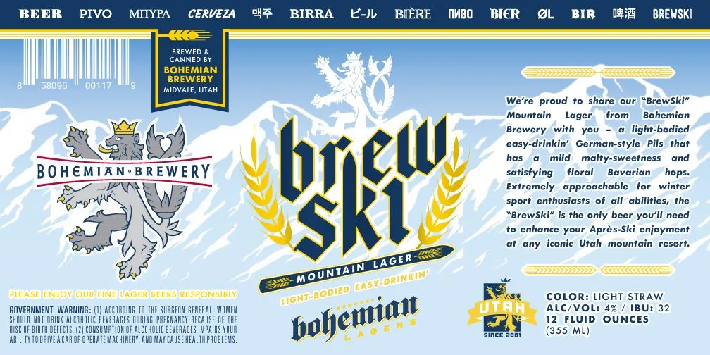 BrewSki Mountain Lager label art — BREWSKI